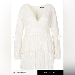 Sequin white plunge tiered dress